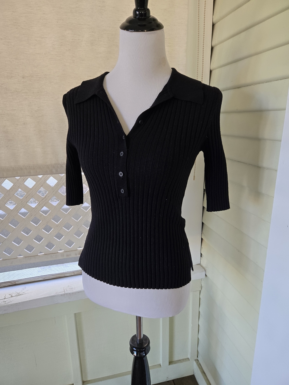 a new day Black Ribbed Polo Knit Top